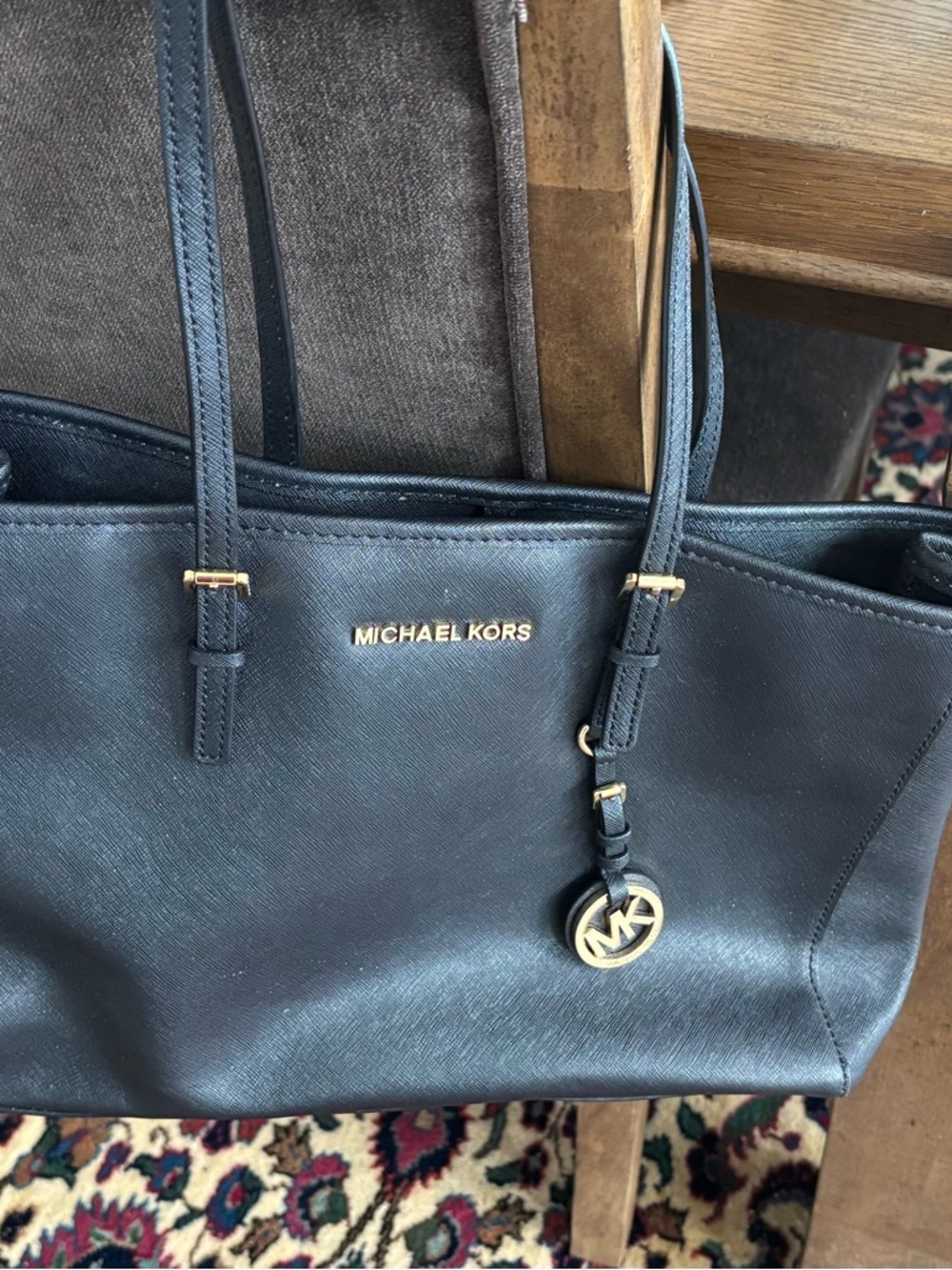 Michael Kors Black Saffiano Leather Tote with Gold Hardware